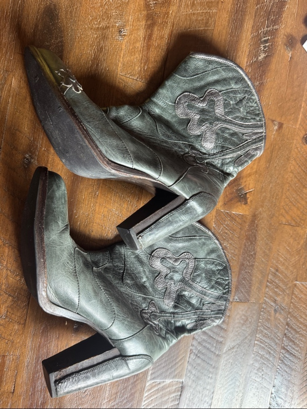 Diesel Teal-Green Leather Heeled Ankle Boots